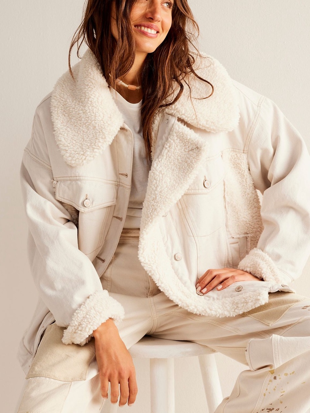 NWT Free People x We The Free Holly Cozy Denim Sherpa Jacket Sz XL